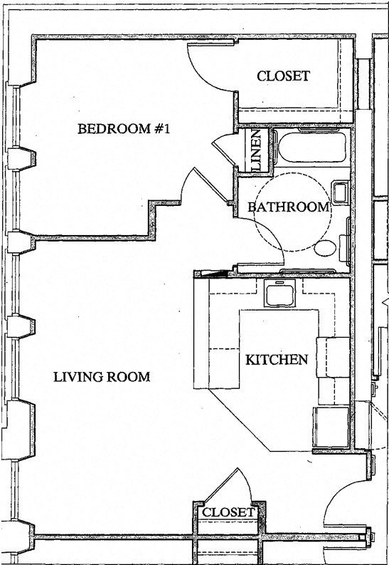 Floor plan for 1 bed, 1 bath
